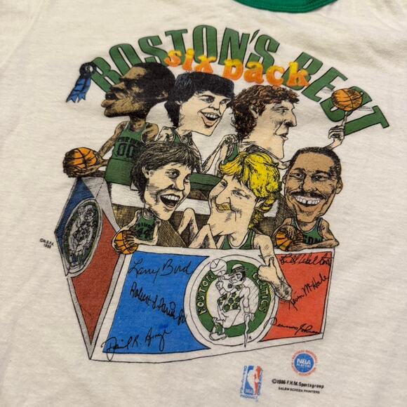 1986 Boston Celtics “Six Pack” Ringer Tee – Salem Screen Stars - S/M Vintage - Picture 3 of 8